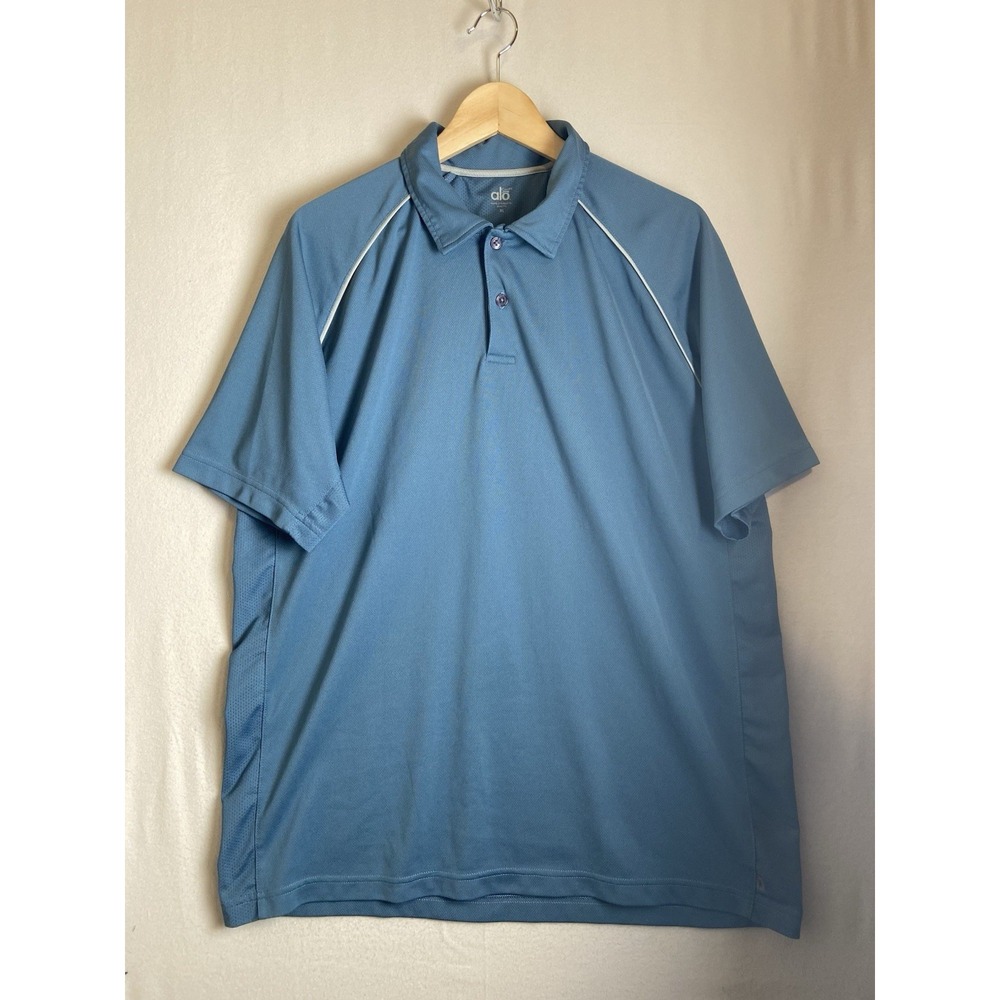 ALO Men's Yoga Cool Fit Size XLarge Blue Athletic Shirt Polo Golf Outdoors